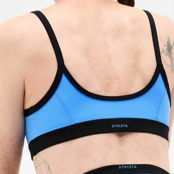 NWT Athleta Square Neck Bra Medium with Cups A - C Sports Bra Cornflower & Black - Picture 4 of 8